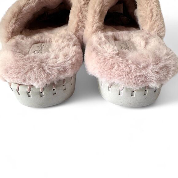 Skechers Slippers Women's Size 9 Blush Pink Suede Faux Fur Slip On Mule NEW - Picture 8 of 11